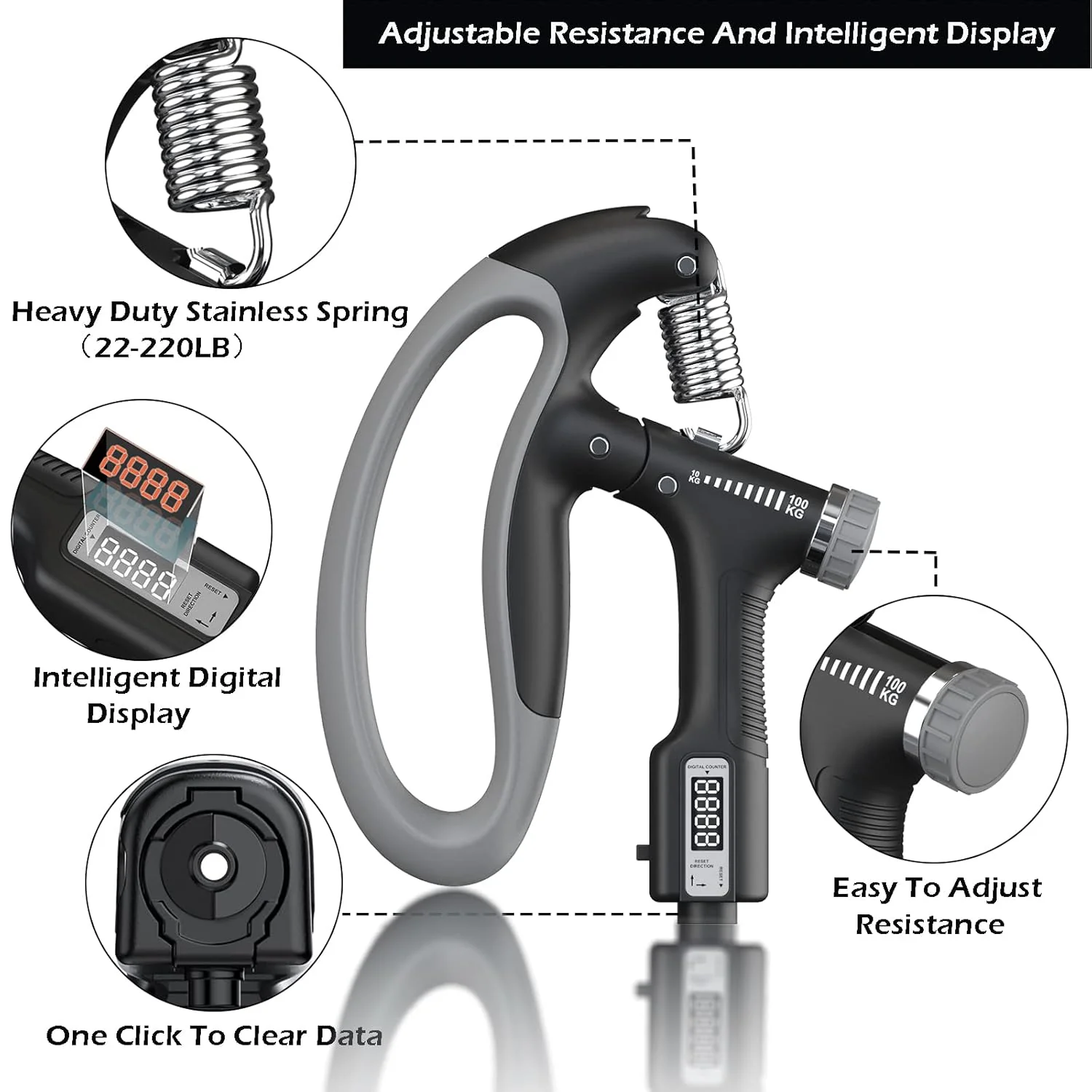 Grippy: Adjustable Hand Grip Strengthener with Built-In Counter, 10kg to 100kg Resistance Trainer for Wrist & Forearm Muscle Building - Image 8