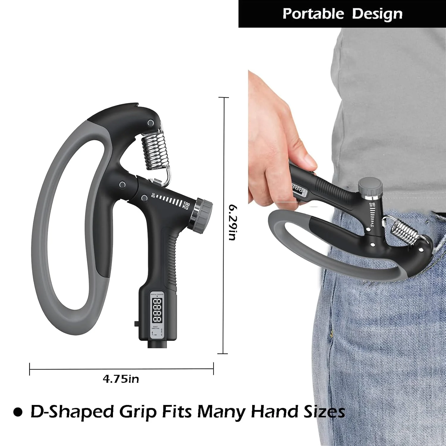 Grippy: Adjustable Hand Grip Strengthener with Built-In Counter, 10kg to 100kg Resistance Trainer for Wrist & Forearm Muscle Building - Image 9