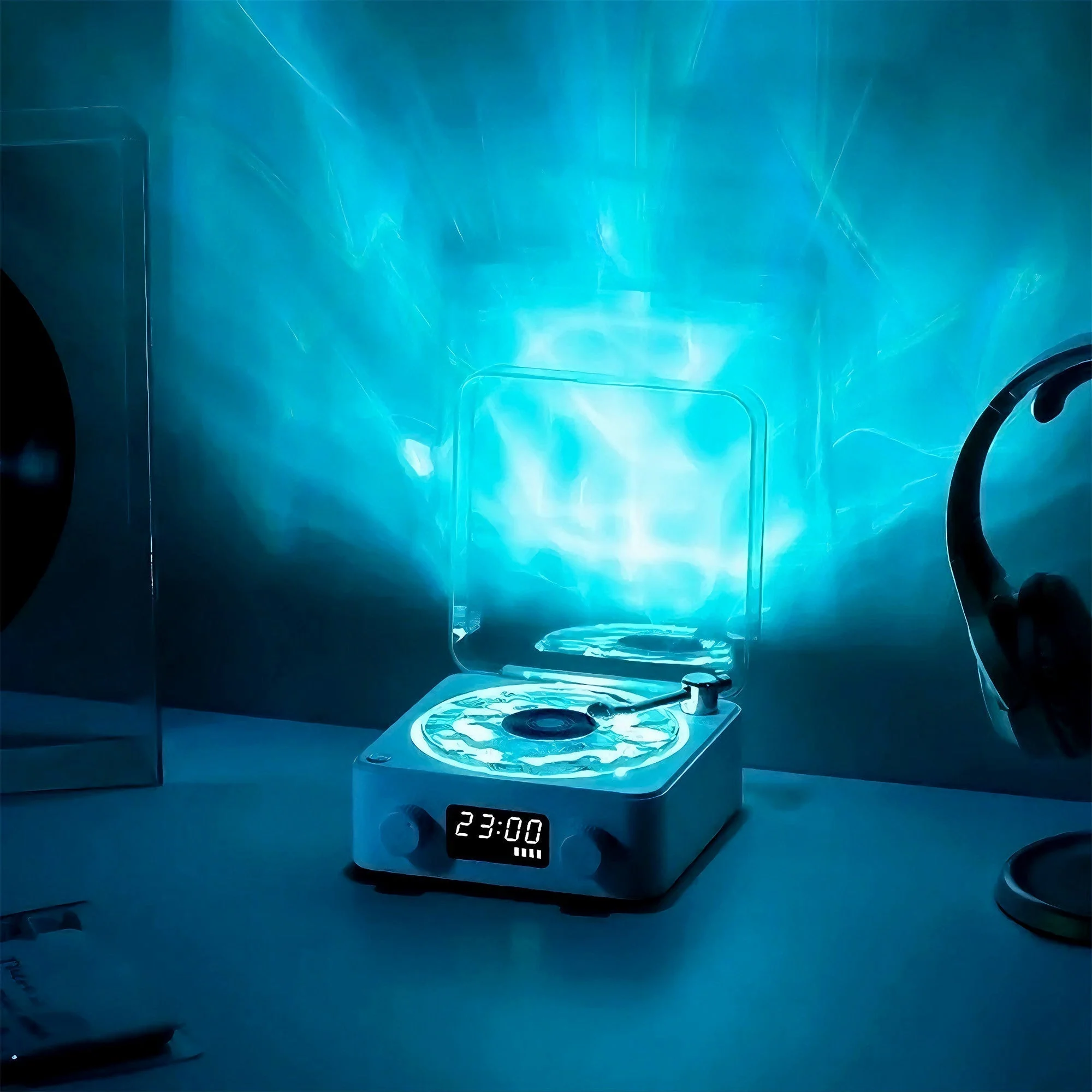 Groovix: Retro-Style Vinyl Bluetooth Speaker with Ambient Light & Digital Clock, Waves-Inspired Wireless Audio for Bedroom, Office & Party Décor - Image 3