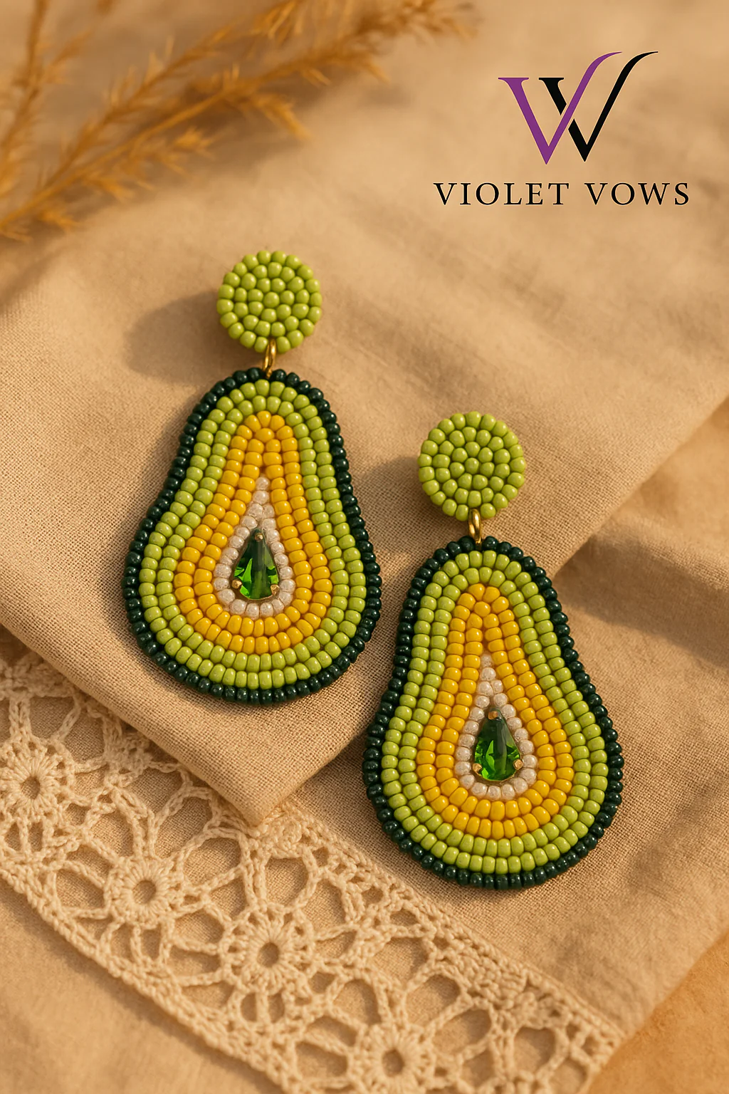 Guac 'n Roll! Handcrafted Avocado Beaded Earrings - Image 2