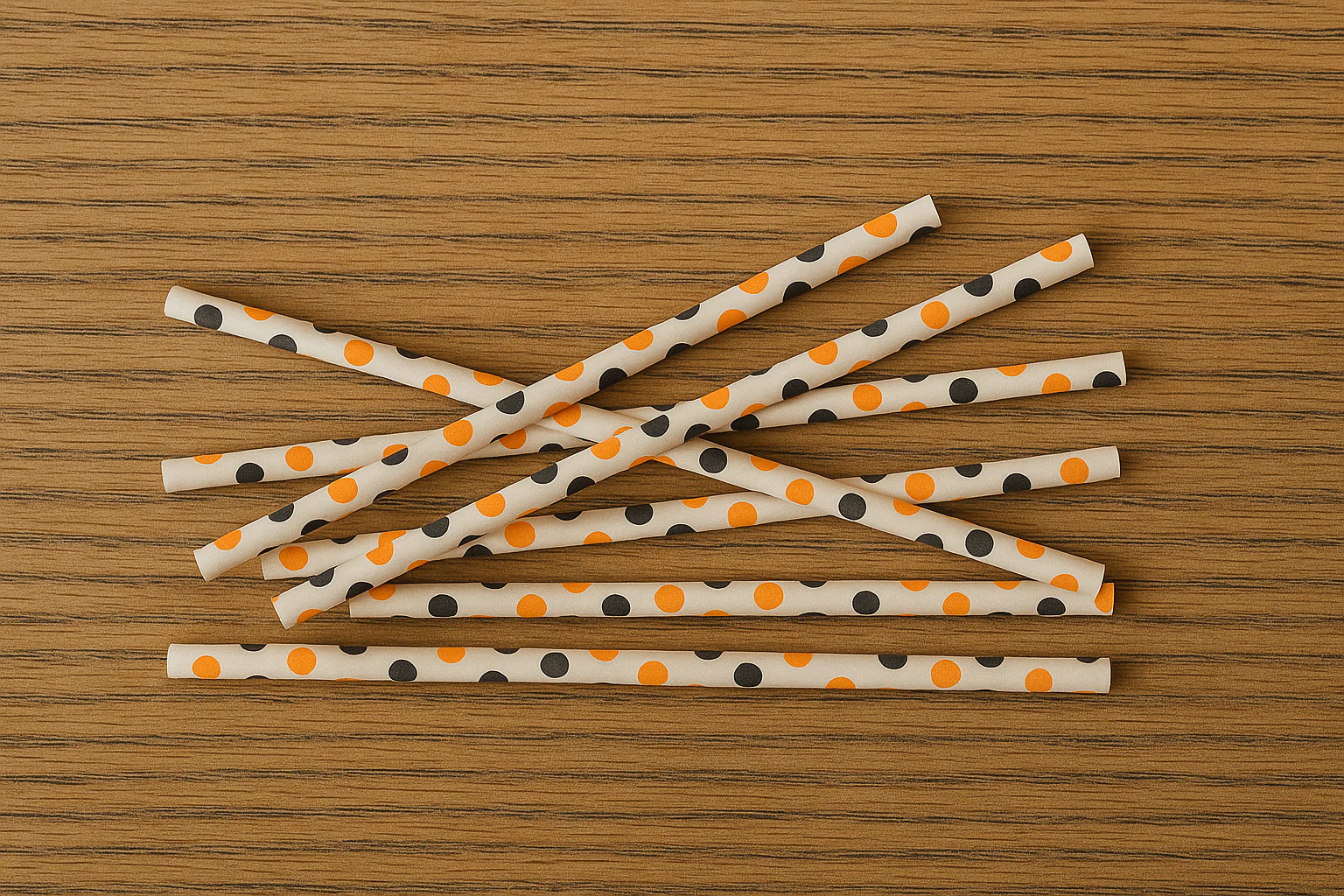 Halloween Polka Dot Paper Straws – 50 Pcs – Orange & Black Dots on Cream Base - Image 4