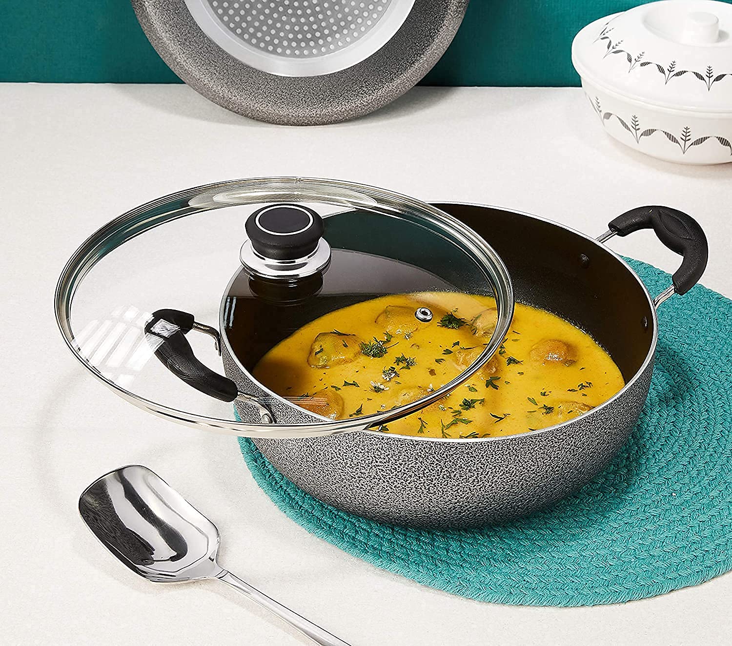 Hammertone Non-Stick Kadhai with Glass Lid - Image 2