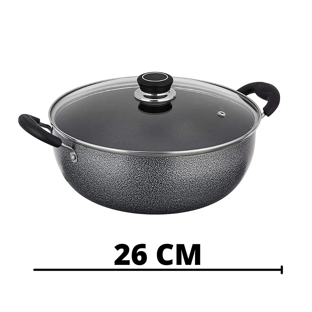 Hammertone Non-Stick Kadhai with Glass Lid - Image 5