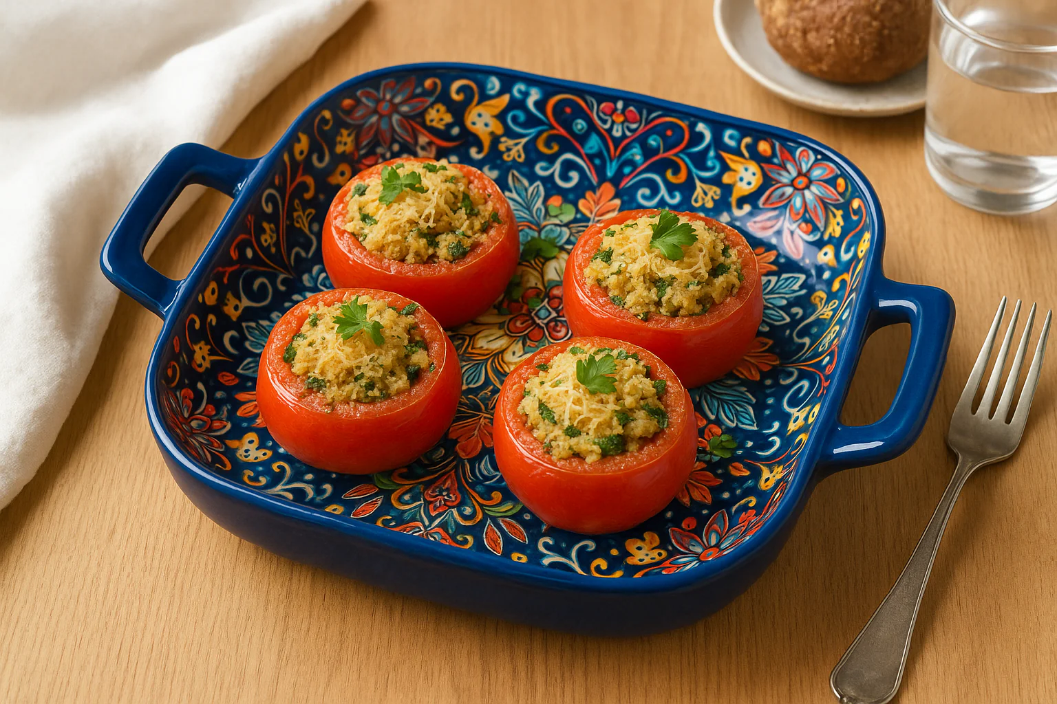 Hand-Painted Ceramic Serving Plate with Dual Handles – 18 x 18 x 5 cm | Mediterranean Floral Design | Multi-Purpose Bake & Serve Dish - Image 6