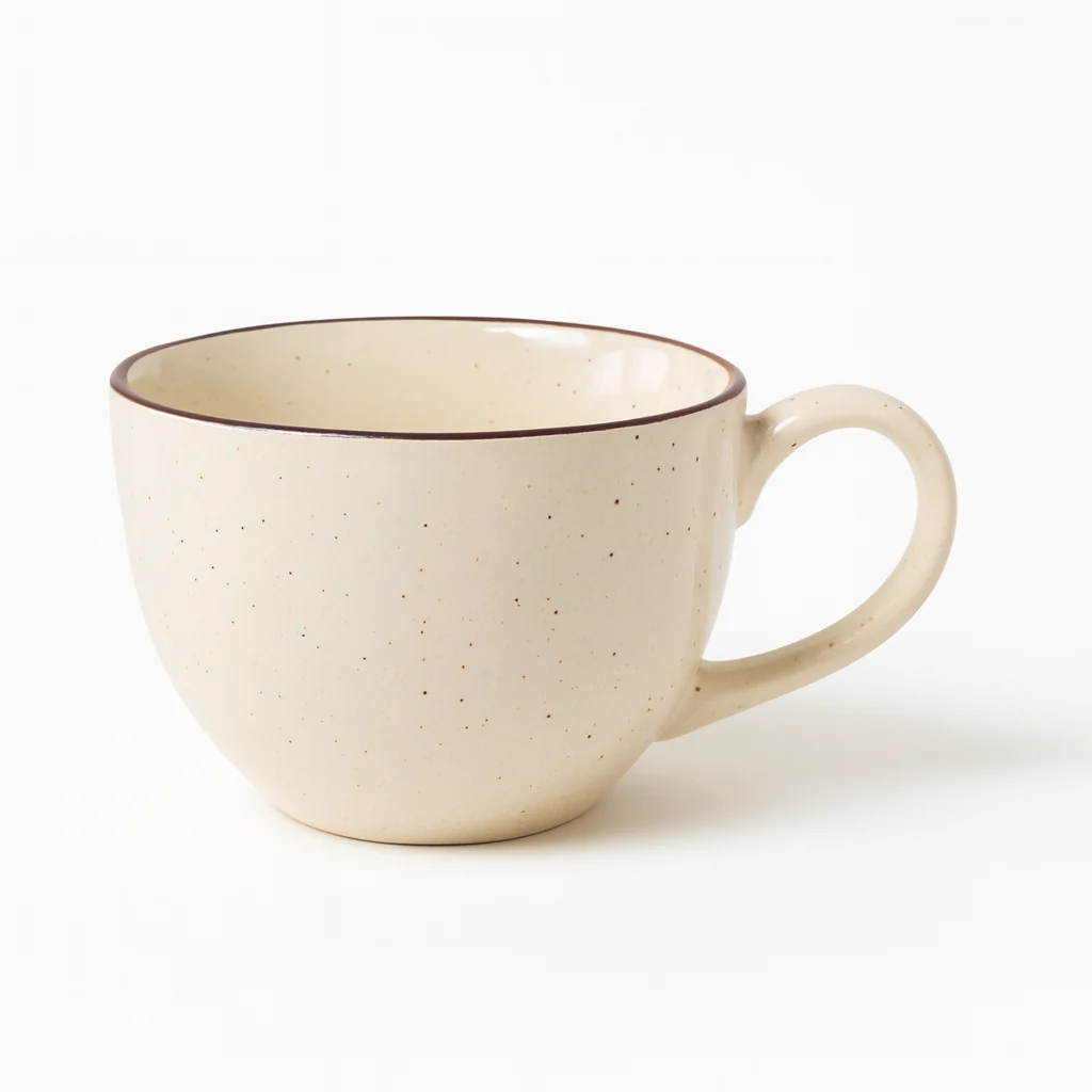 Handcrafted Beige Ceramic Mug with Brown Rim | Minimalist Coffee & Tea Cup | Microwave & Dishwasher Safe - Image 2