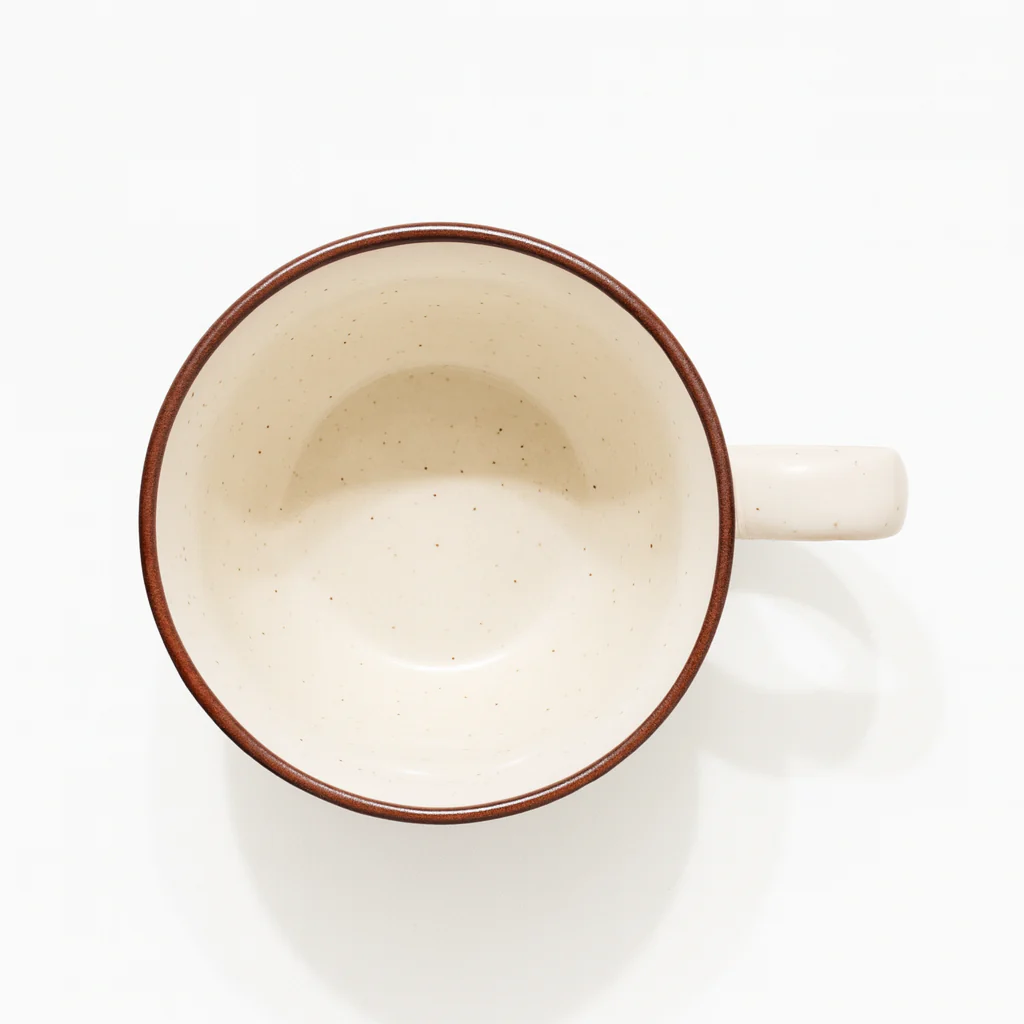 Handcrafted Beige Ceramic Mug with Brown Rim | Minimalist Coffee & Tea Cup | Microwave & Dishwasher Safe - Image 3
