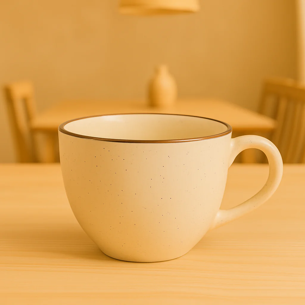 Handcrafted Beige Ceramic Mug with Brown Rim | Minimalist Coffee & Tea Cup | Microwave & Dishwasher Safe - Image 6