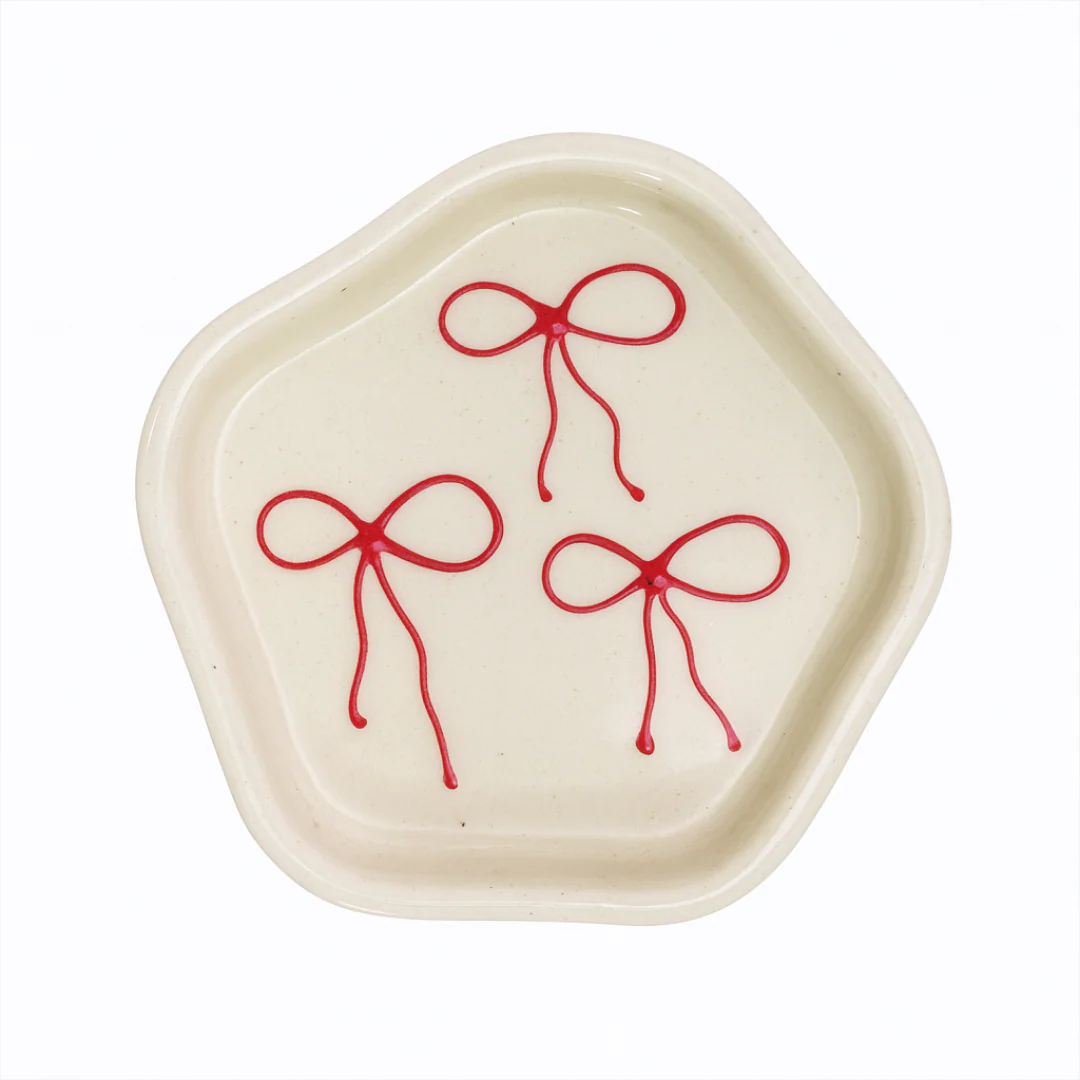Handcrafted Bow Design Ceramic Cup & Saucer Set | Elegant Cream & Red Drinkware for Home - Image 2
