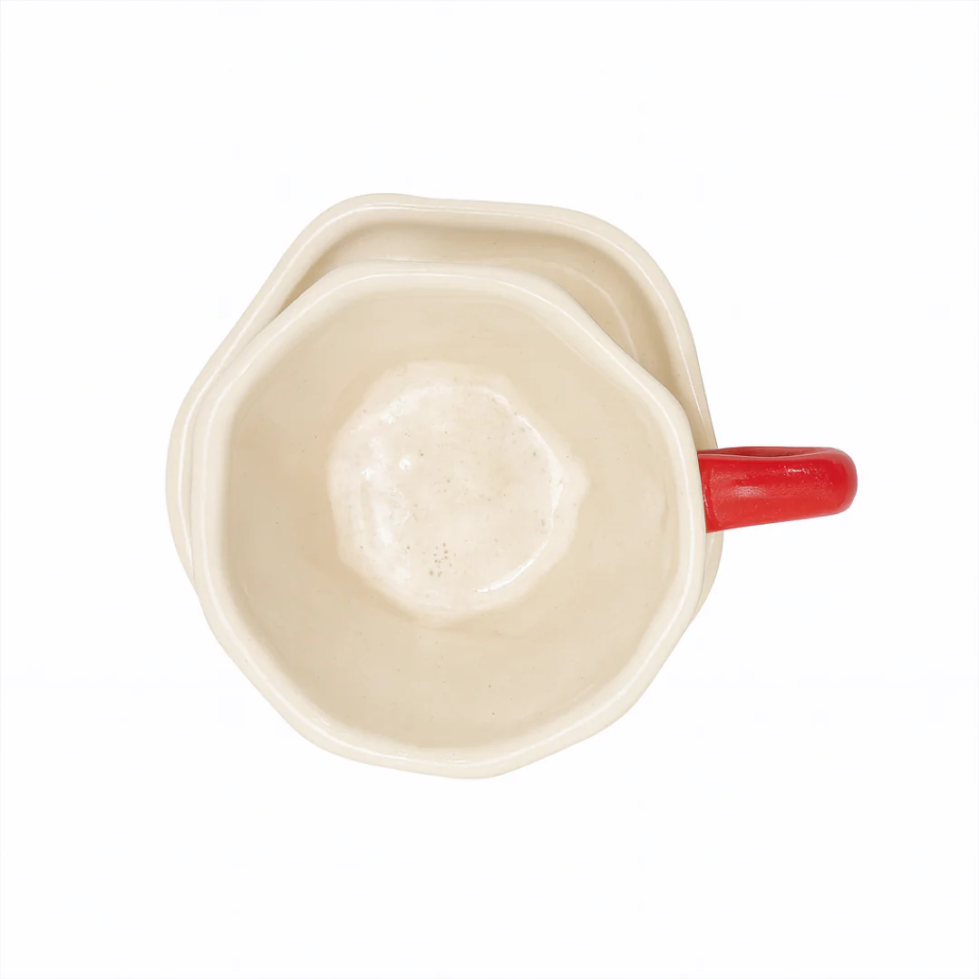 Handcrafted Bow Design Ceramic Cup & Saucer Set | Elegant Cream & Red Drinkware for Home - Image 3