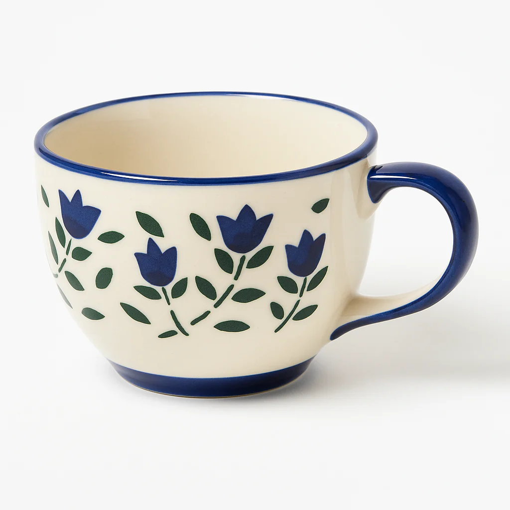 Handcrafted Ceramic Mug | Blue Floral Design | Premium Coffee & Tea Cup | Microwave & Dishwasher Safe - Image 3