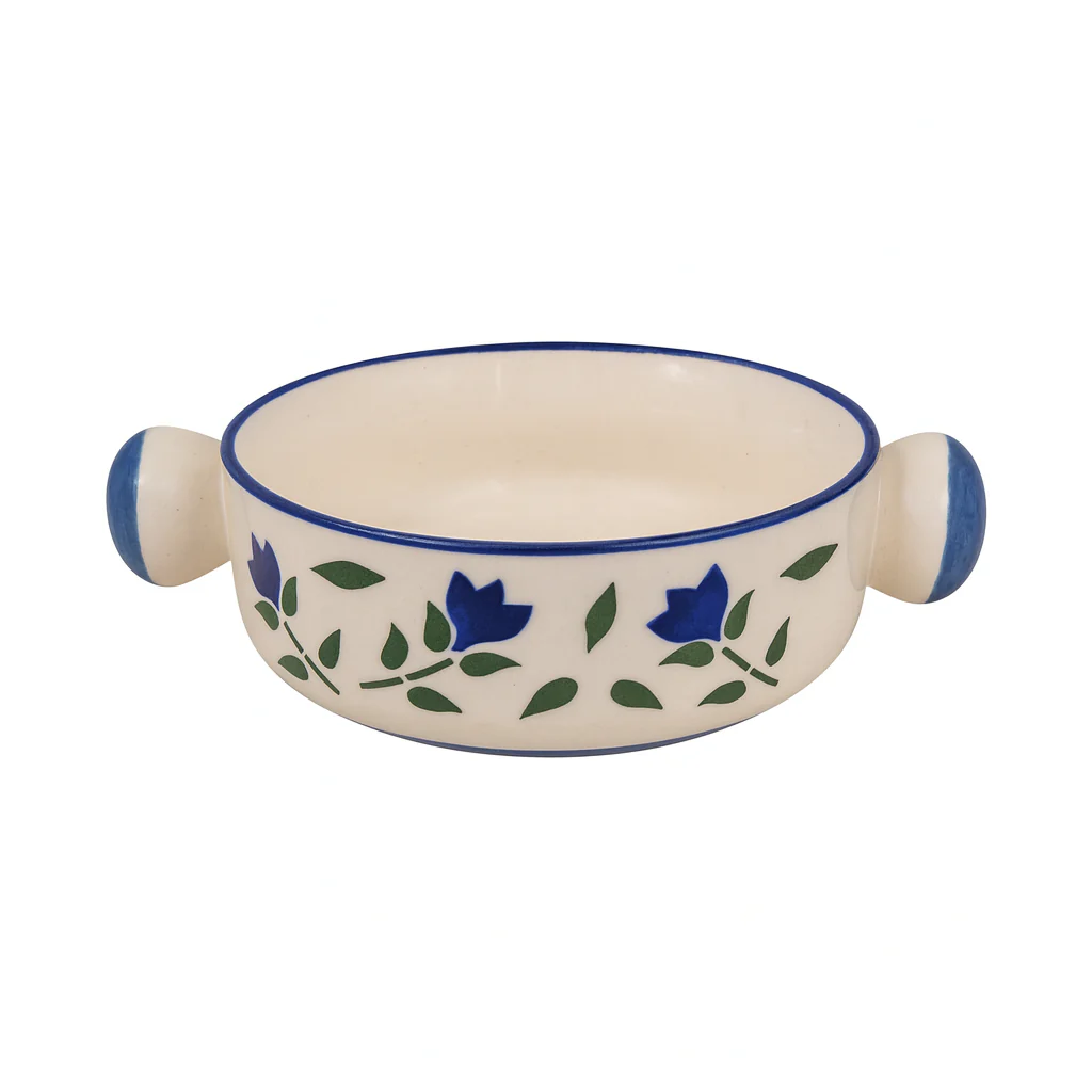 Handcrafted Ceramic Soup Bowl with Handles | Blue Floral Design | Premium Serveware | Microwave & Dishwasher Safe - Image 3