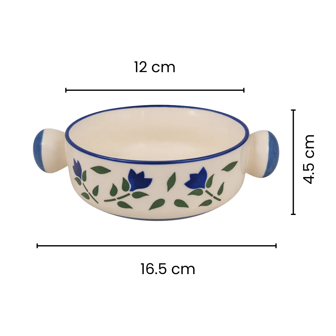 Handcrafted Ceramic Soup Bowl with Handles | Blue Floral Design | Premium Serveware | Microwave & Dishwasher Safe - Image 5