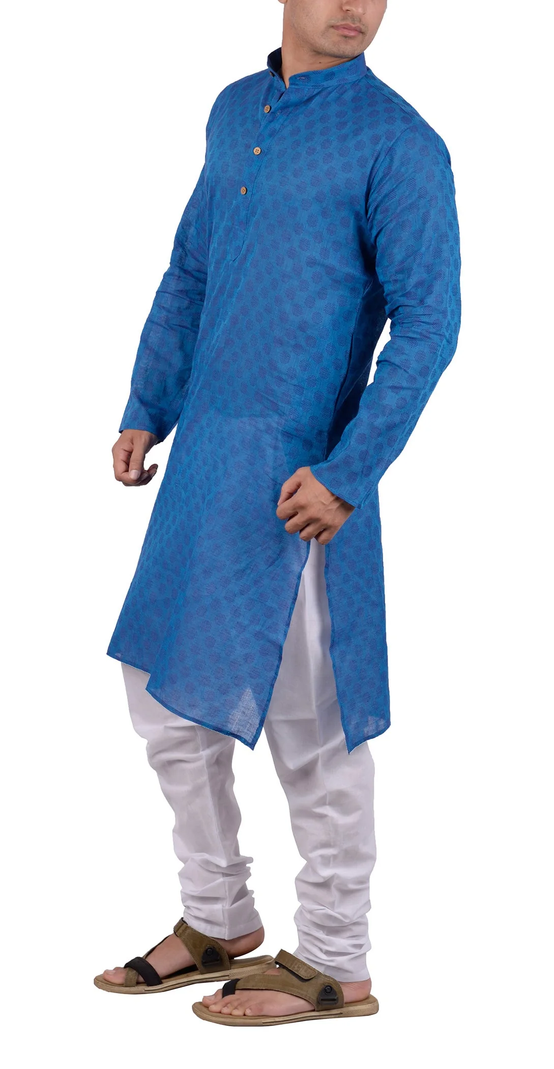 Handloom Cotton Kurta in Blue - Image 2