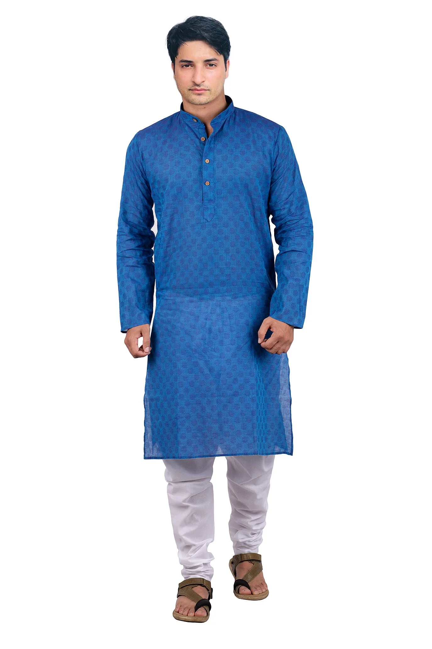 Handloom Cotton Kurta in Blue - Image 4