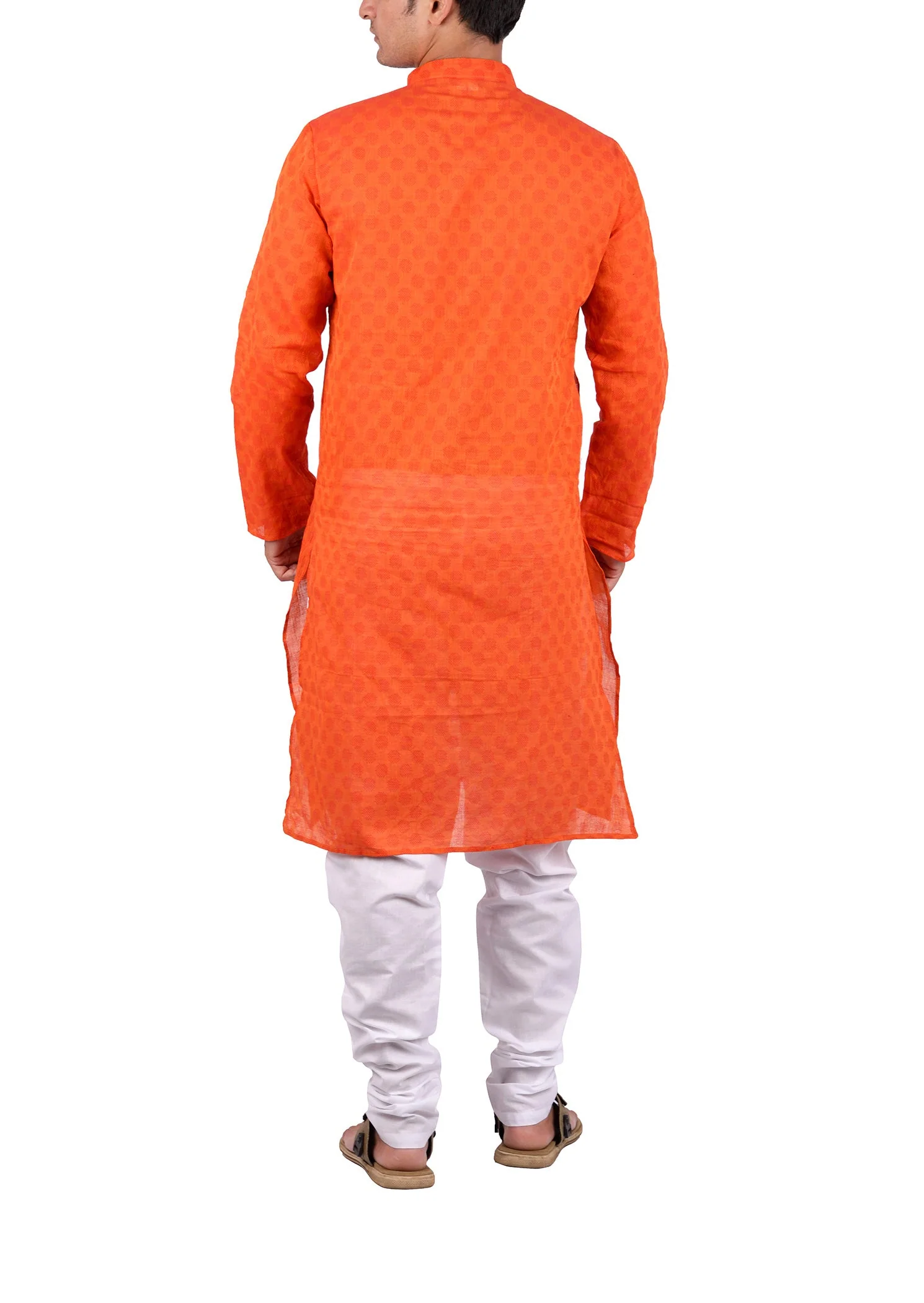 Handloom Cotton Kurta in Dark Orange - Image 3
