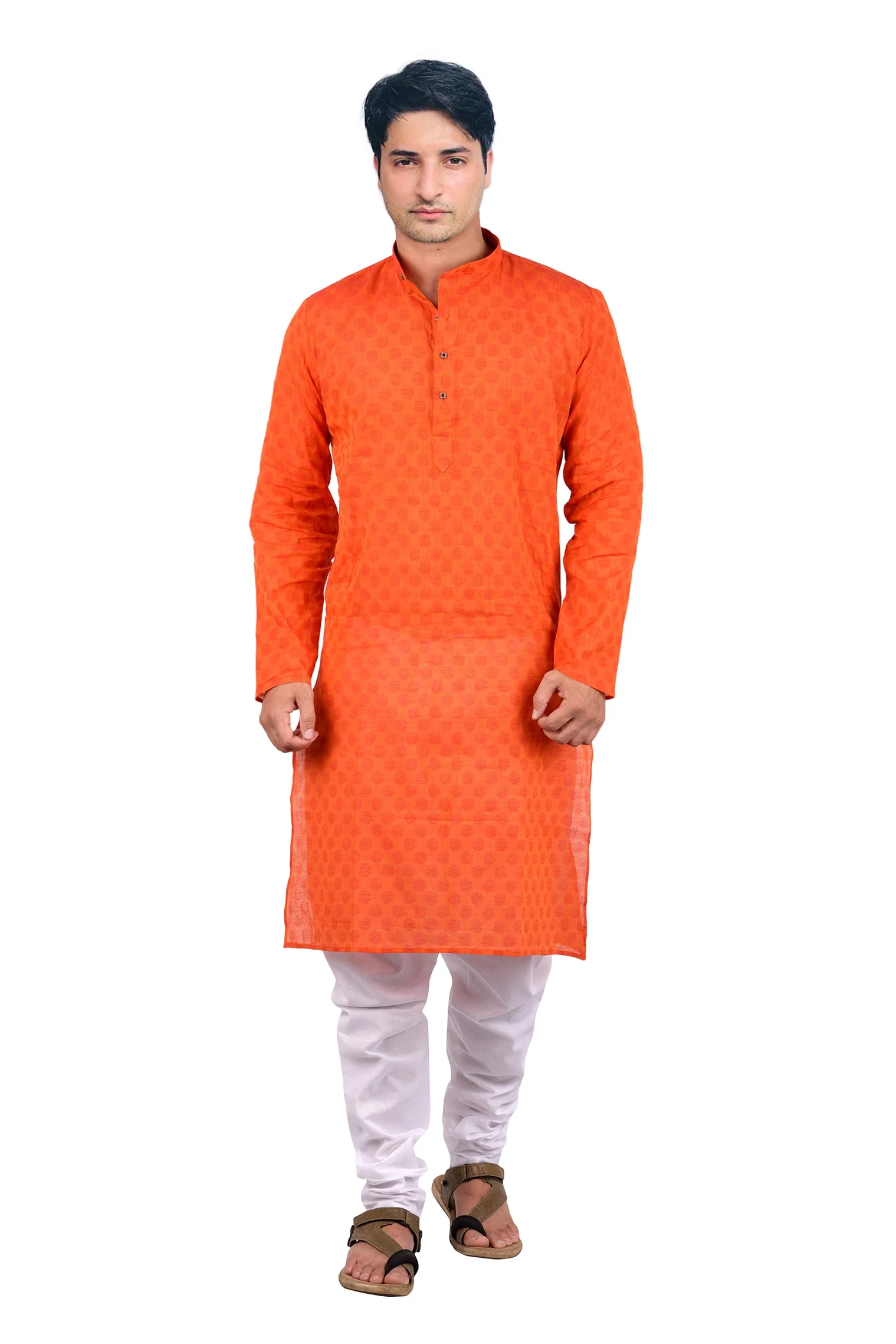 Handloom Cotton Kurta in Dark Orange - Image 7