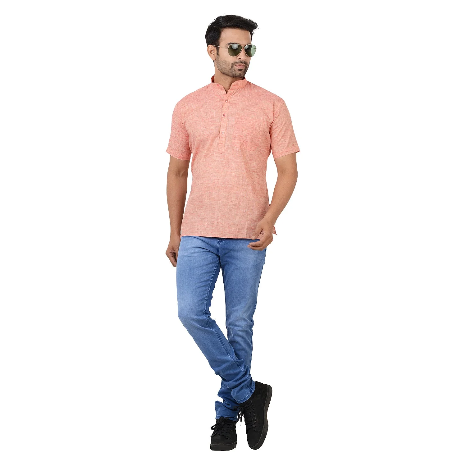 Handloom Cotton Short Kurta in Red - Image 5