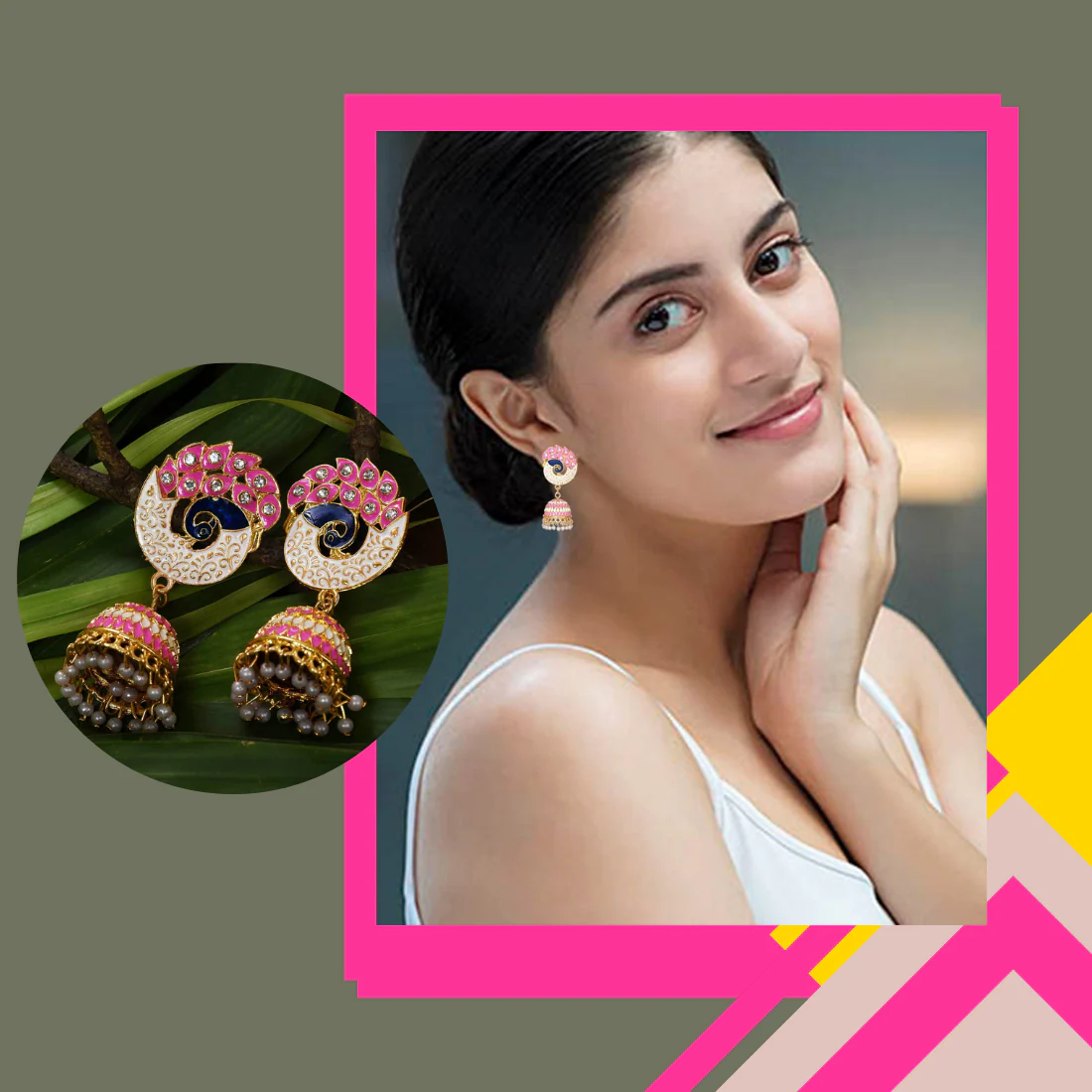 Handmade Alloy Dome Shaped Jhumka Earrings, Ethnic Jhumki Collection For Women And Girls (Combo), Multicolur-Pink - Image 4