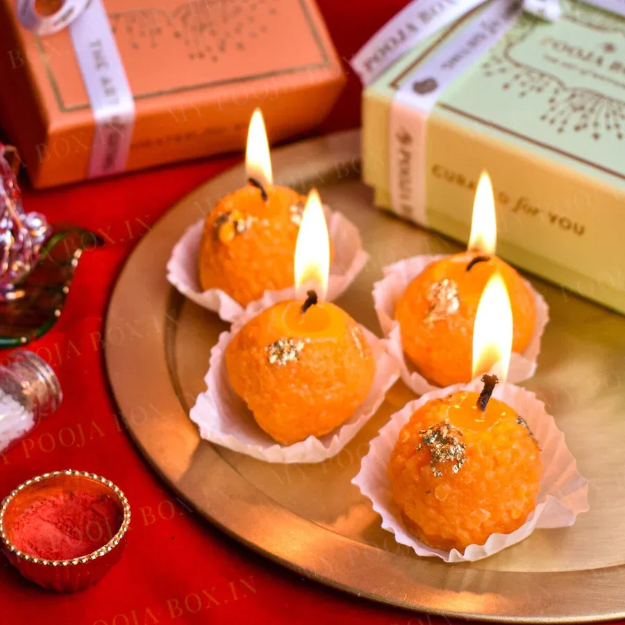 Handmade Motichoor laddoo Diyas (Set Of 2) - Image 3