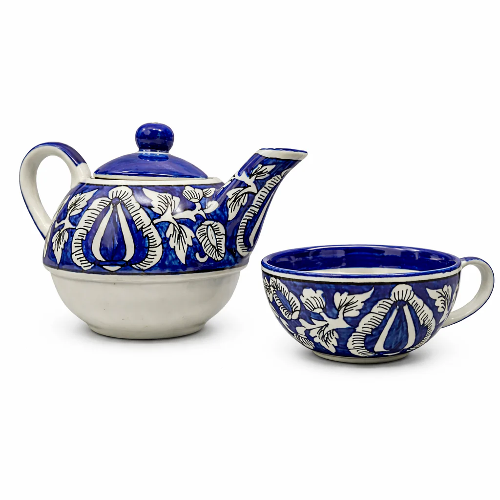 Handpainted Blue Pottery One kettle cup set | Set of 1 - Image 3