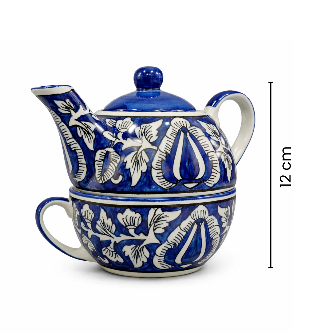 Handpainted Blue Pottery One kettle cup set | Set of 1 - Image 5