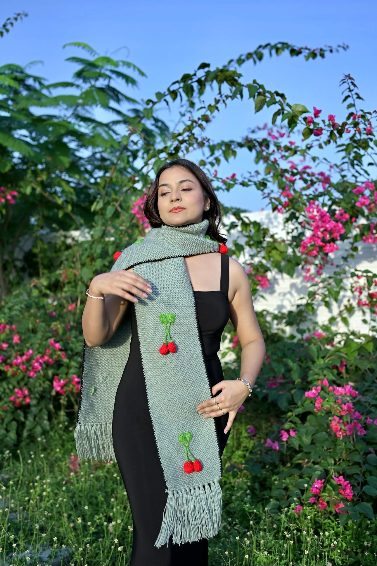 Hanging Cherry Grey Scarf - Image 2