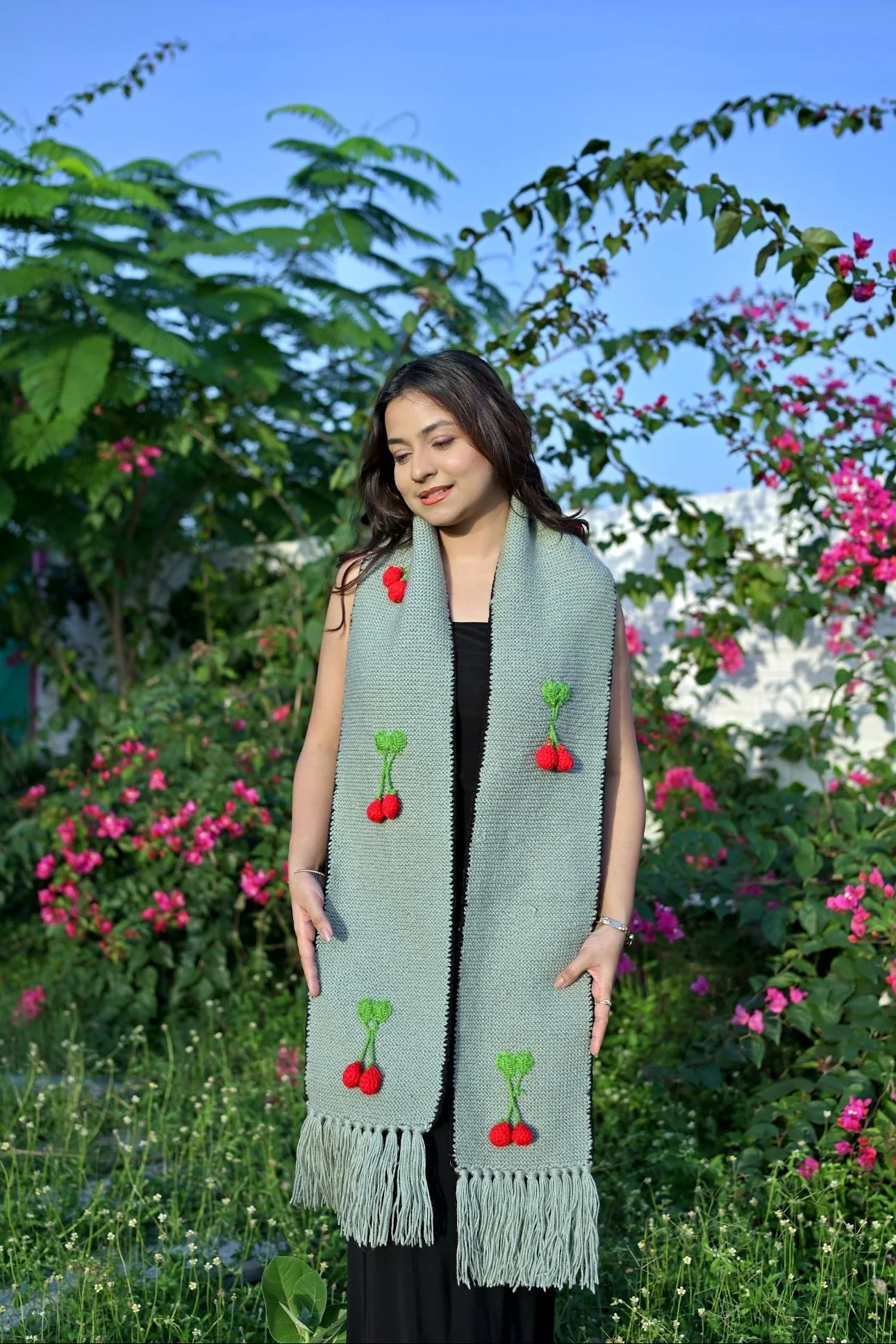 Hanging Cherry Grey Scarf - Image 3