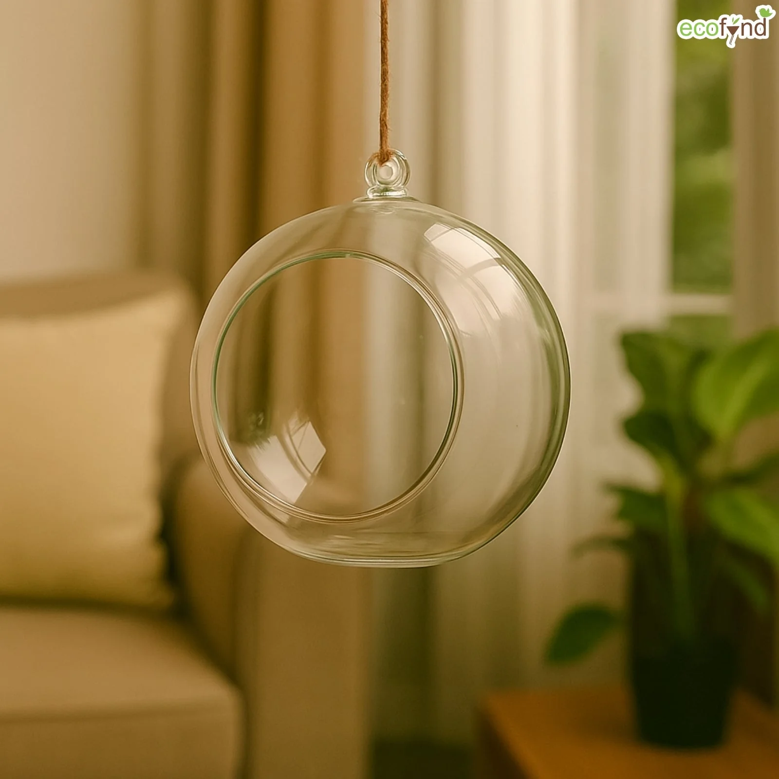 Hanging Glass Planter – Cut Sphere Design | Clear Transparent Glass, Small - Image 5