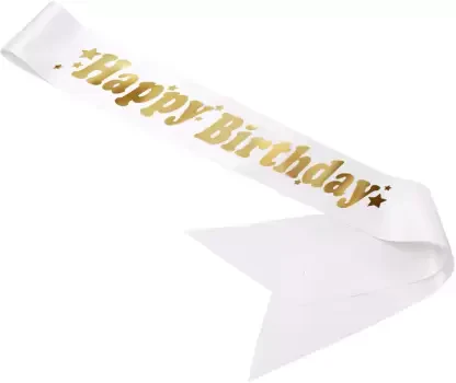 Happy Birthday Printed Sash With White & Golden Word Print (Pack of 1) - Image 5