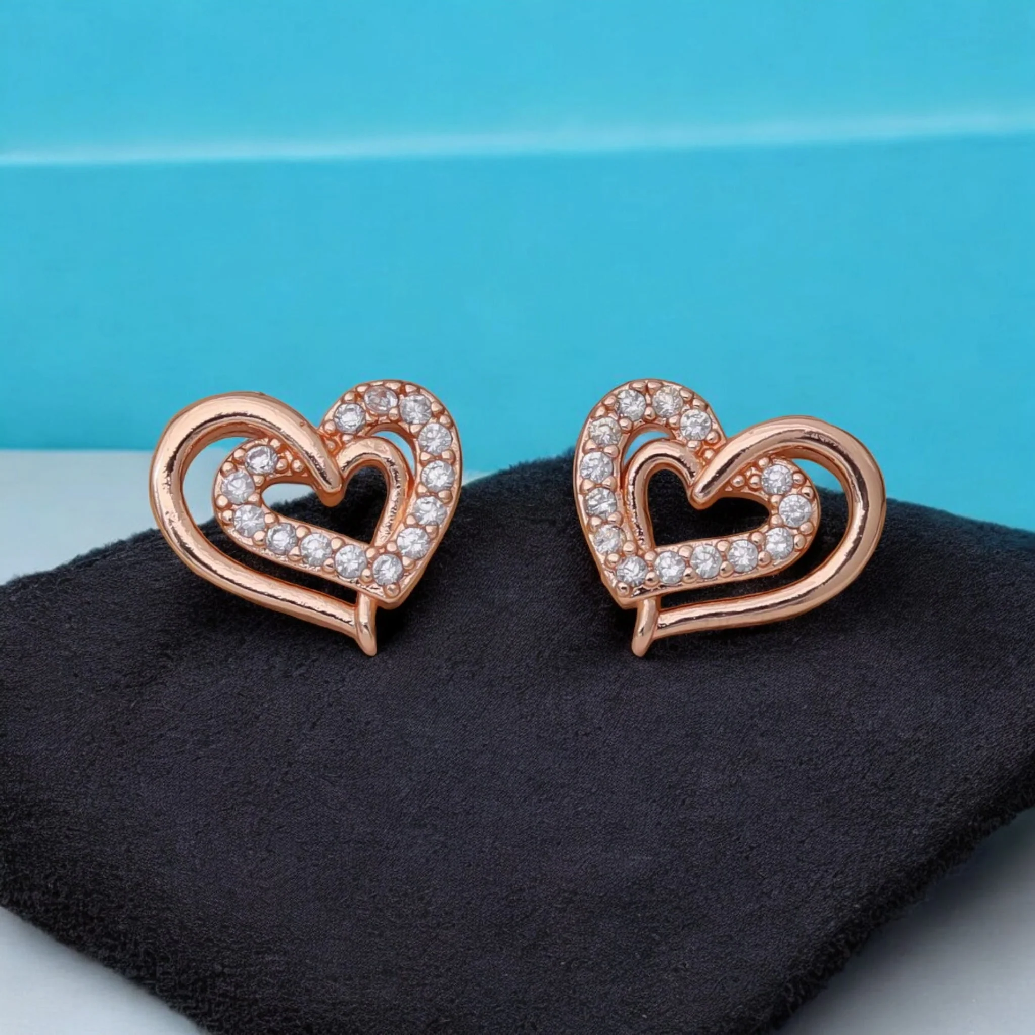Heart Shape Stud Earrings For Women And Girls, Cubic Zirconia Hollow Heart Contemporary Studs