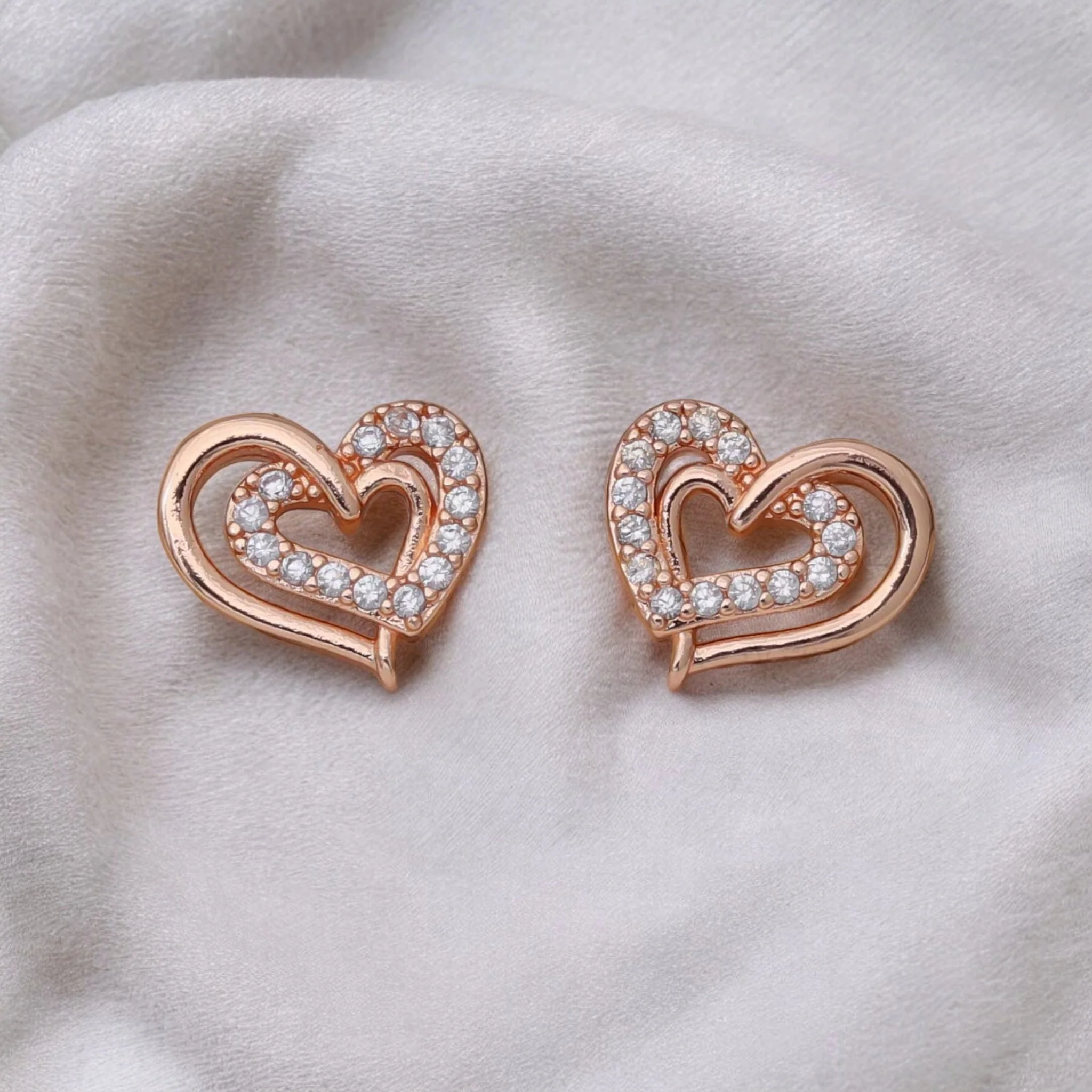 Heart Shape Stud Earrings For Women And Girls, Cubic Zirconia Hollow Heart Contemporary Studs - Image 2