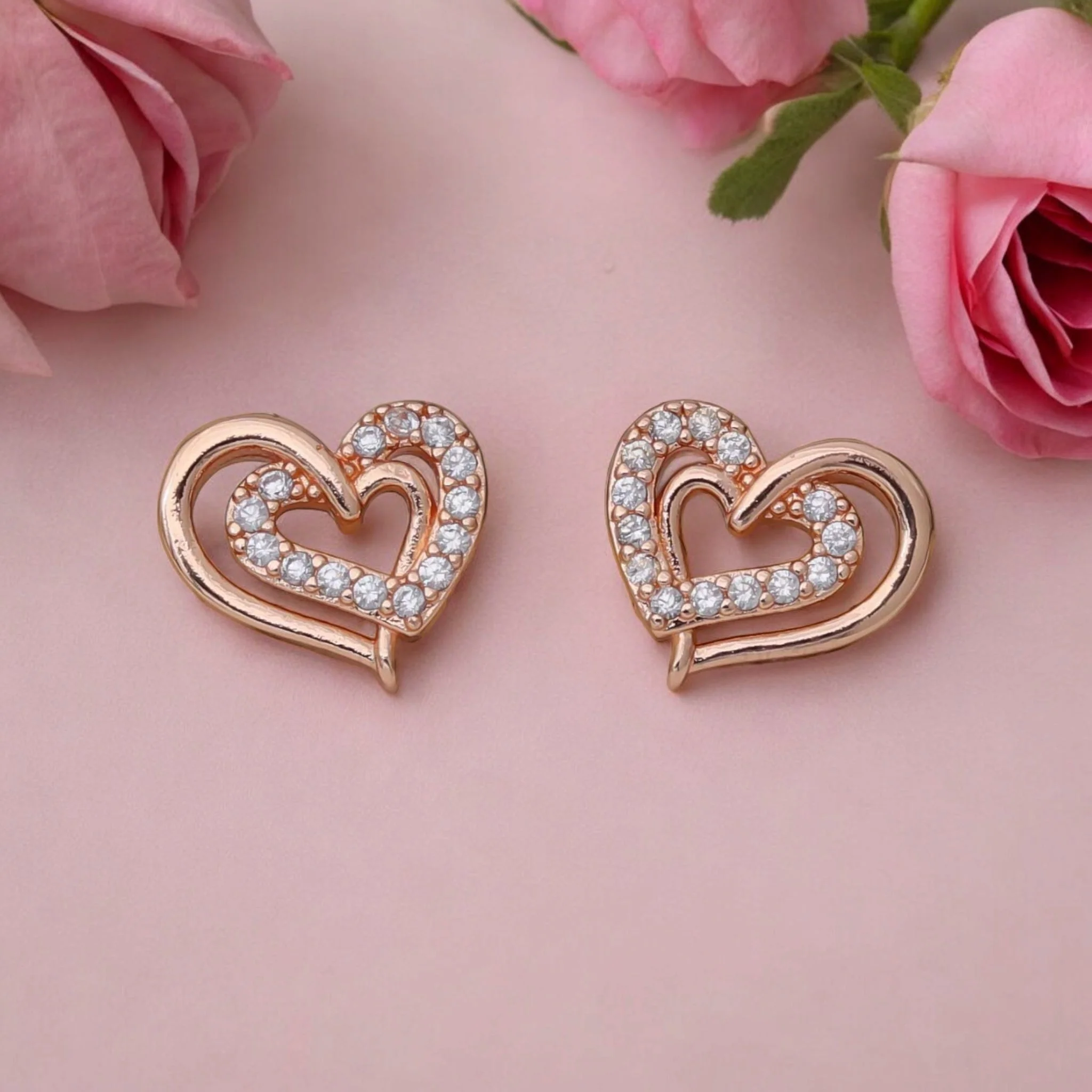 Heart Shape Stud Earrings For Women And Girls, Cubic Zirconia Hollow Heart Contemporary Studs - Image 4
