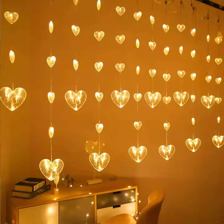 Heart-Shaped LED Curtain Lights Hanging Curtain Fairy Lights For Home, Valentine’s, Christmas Decor 60 Hearts Led Series 1 set