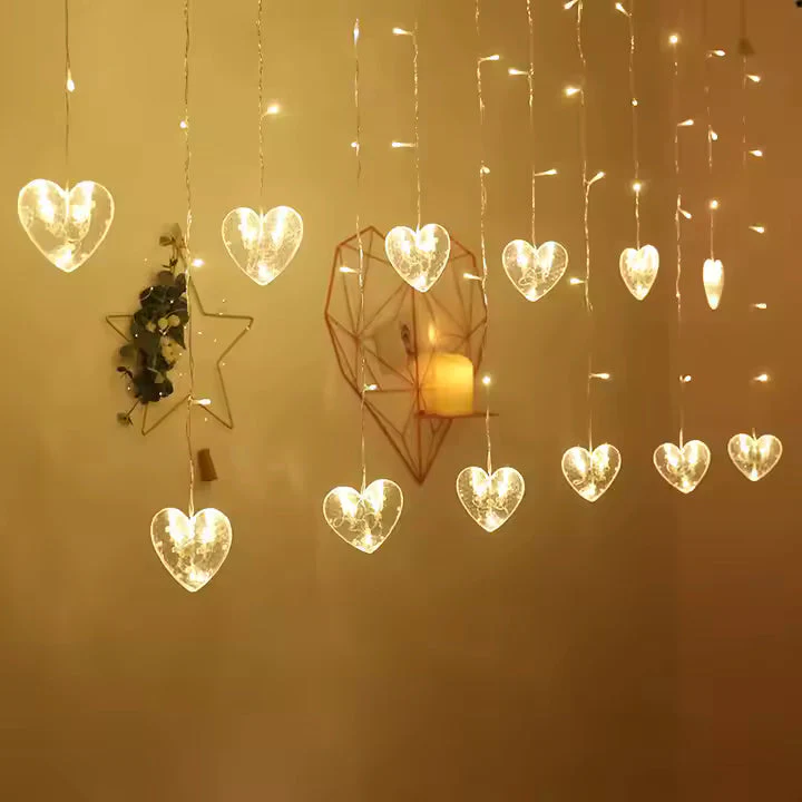 Heart-Shaped LED Curtain Lights Hanging Curtain Fairy Lights For Home, Valentine’s, Christmas Decor 60 Hearts Led Series 1 set - Image 2