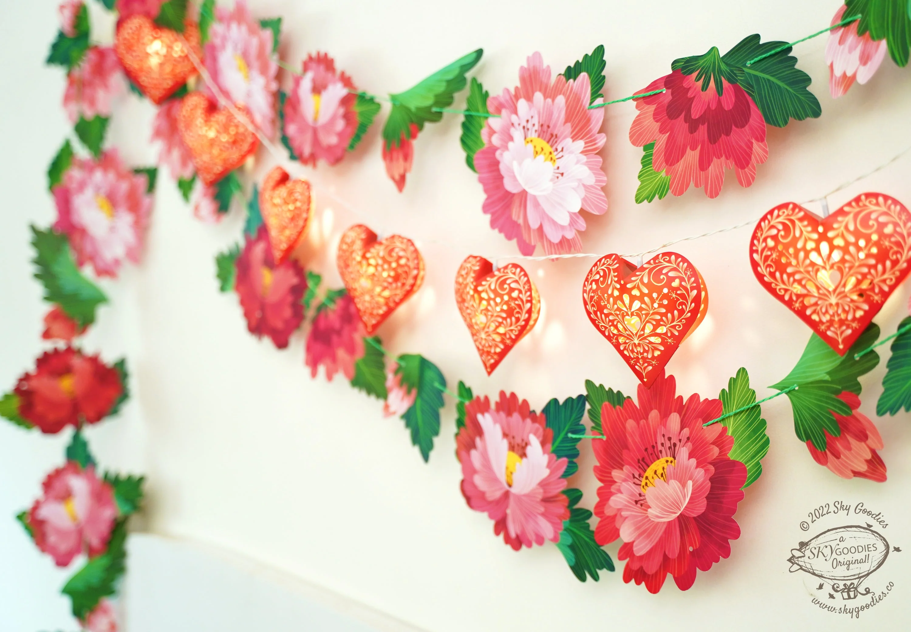 Hearts & Flowers COMBO SAVER: Paper Hearts Fairy Lights & Bunting - Image 2