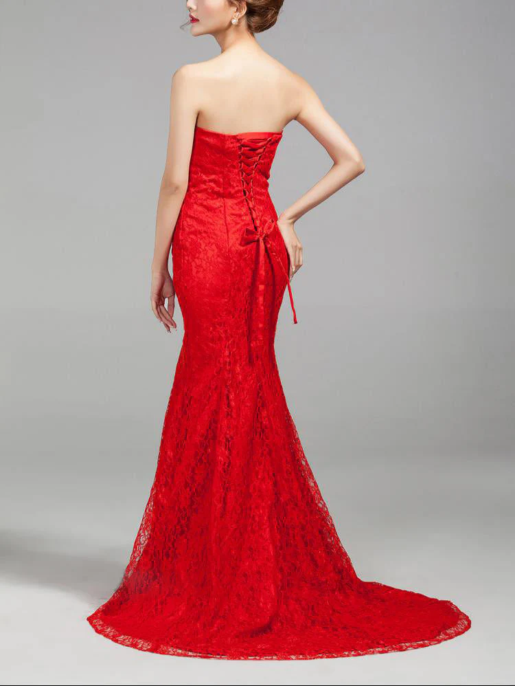 Helen Off Shoulder Fishtail Lace Gown - Image 3