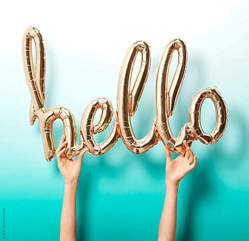 Hello Cursive Letter Foil Balloon Set (Golden) (Pack of 1) - Image 3