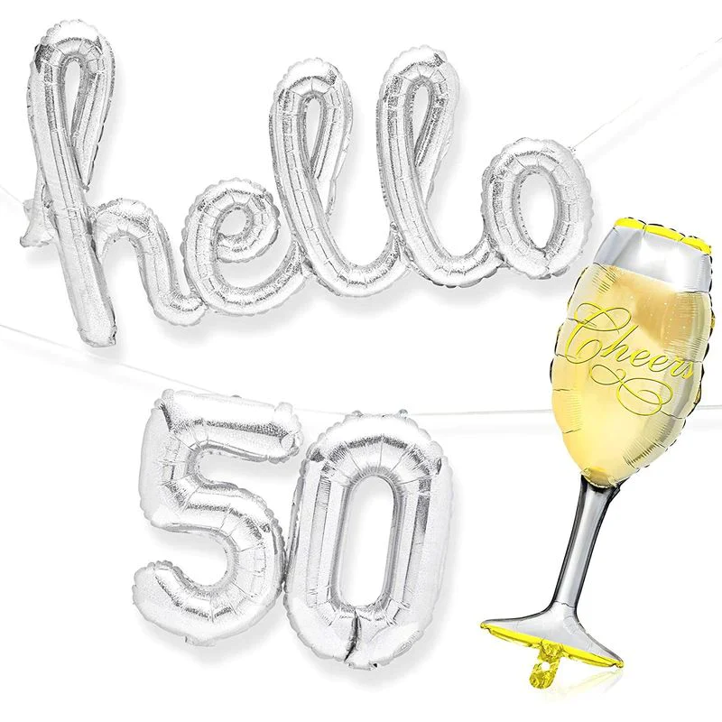 Hello Cursive Letter Foil Balloon Set (Silver) (Pack of 1) - Image 2