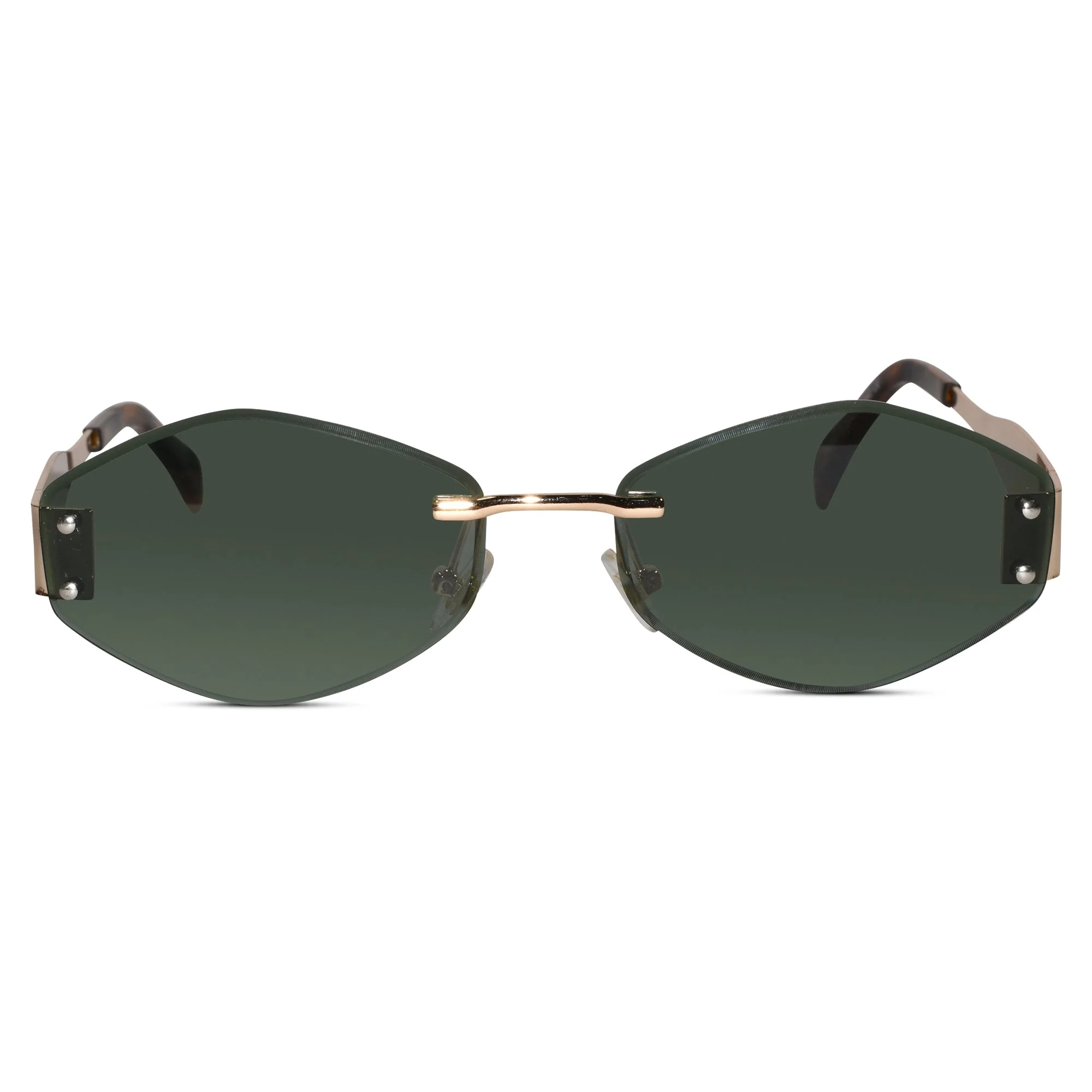 Hexa Gold Green Rimless Sunglasses - Image 2
