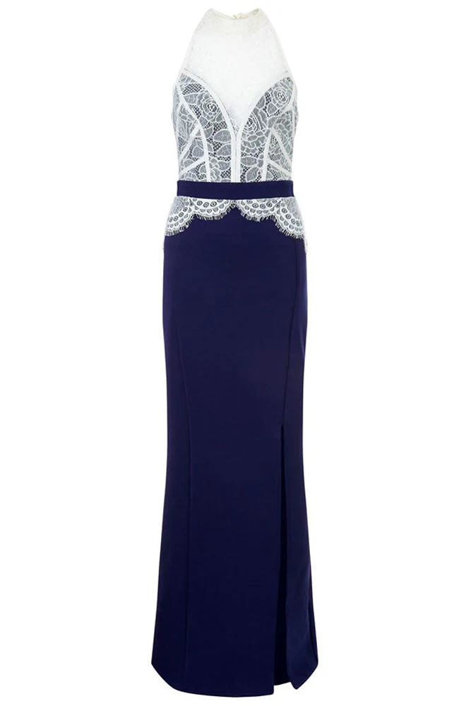 High Neck Lace Slit Maxi Dress - Image 3