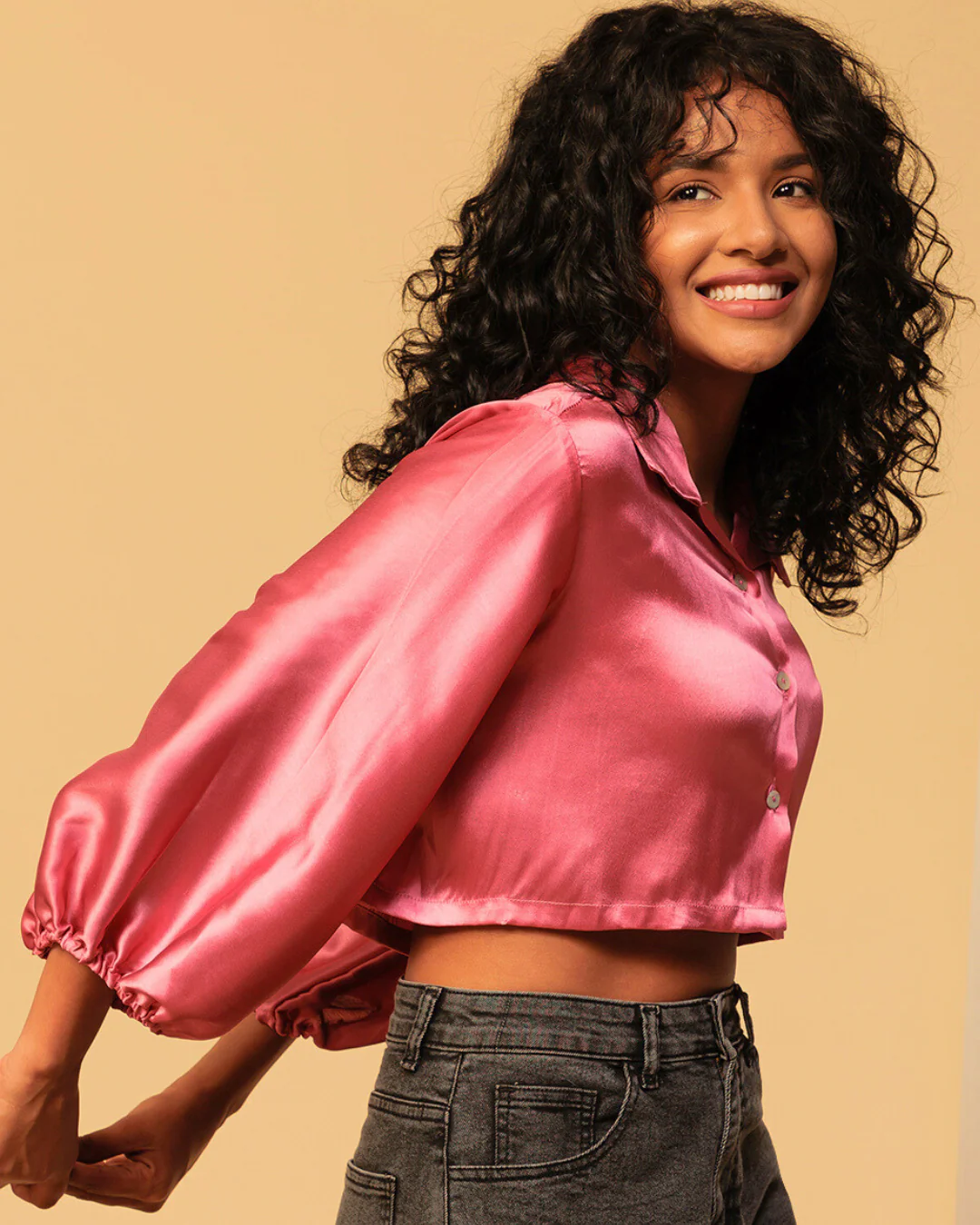 High-Shine Satin Cropped Shirt for Women - Image 23