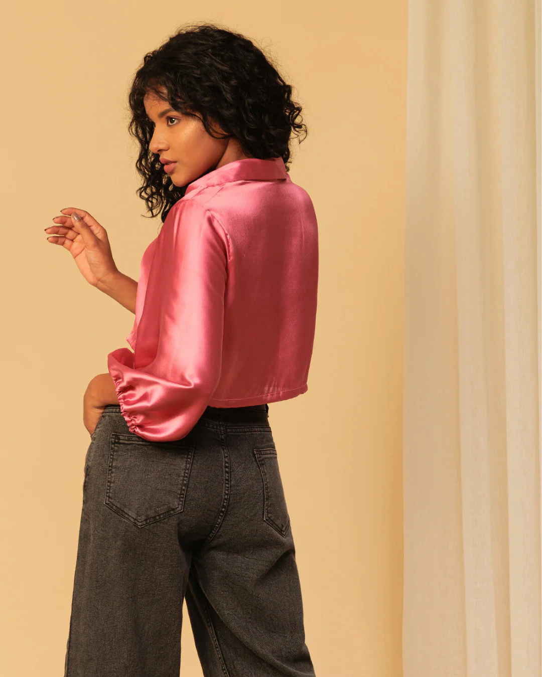 High-Shine Satin Cropped Shirt for Women - Image 25