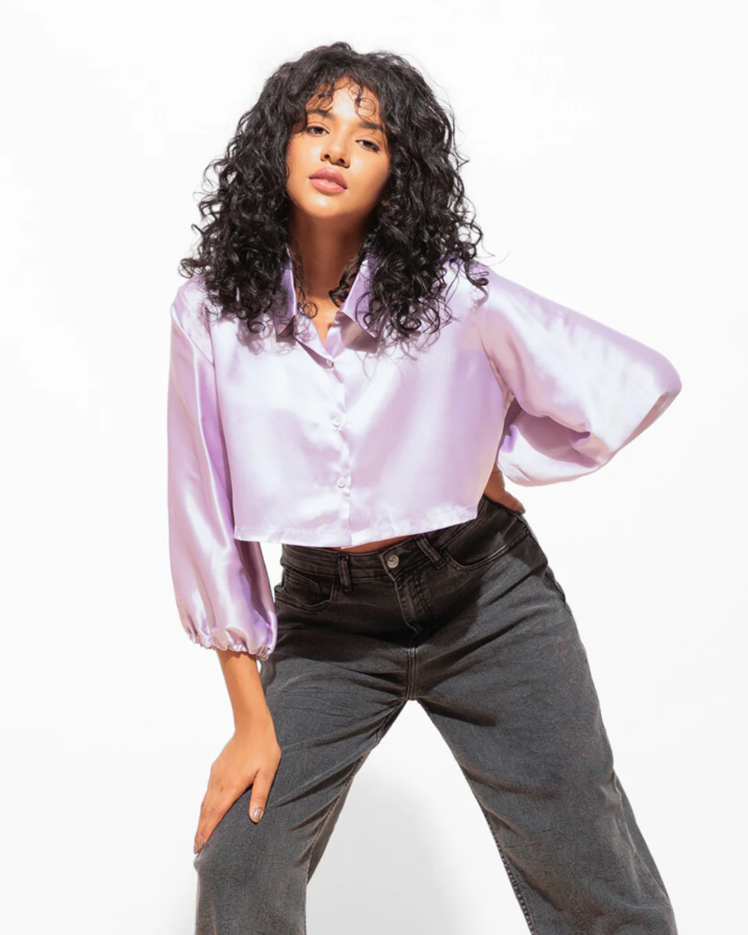 High-Shine Satin Cropped Shirt for Women - Image 4