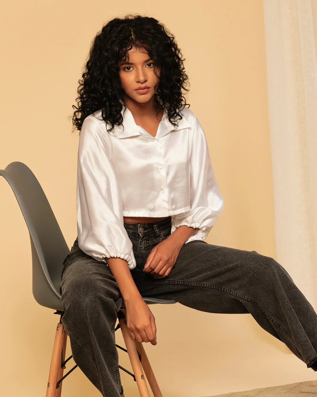 High-Shine Satin Cropped Shirt for Women - Image 9