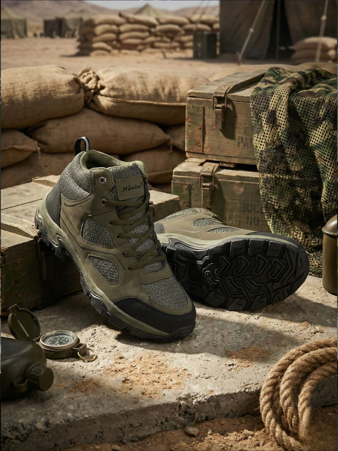 Hirolas Men Outdoor Walking & Trekking Ankle Shoes - Olive - Image 2