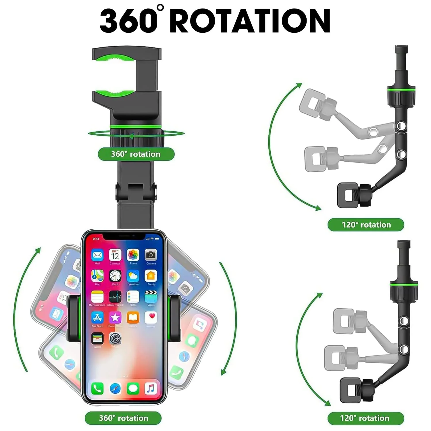 Holdit: Universal Multi-Joint Rearview Mirror Phone Holder, 360° Adjustable Car Mount for Car & Hands-Free Use - Image 4