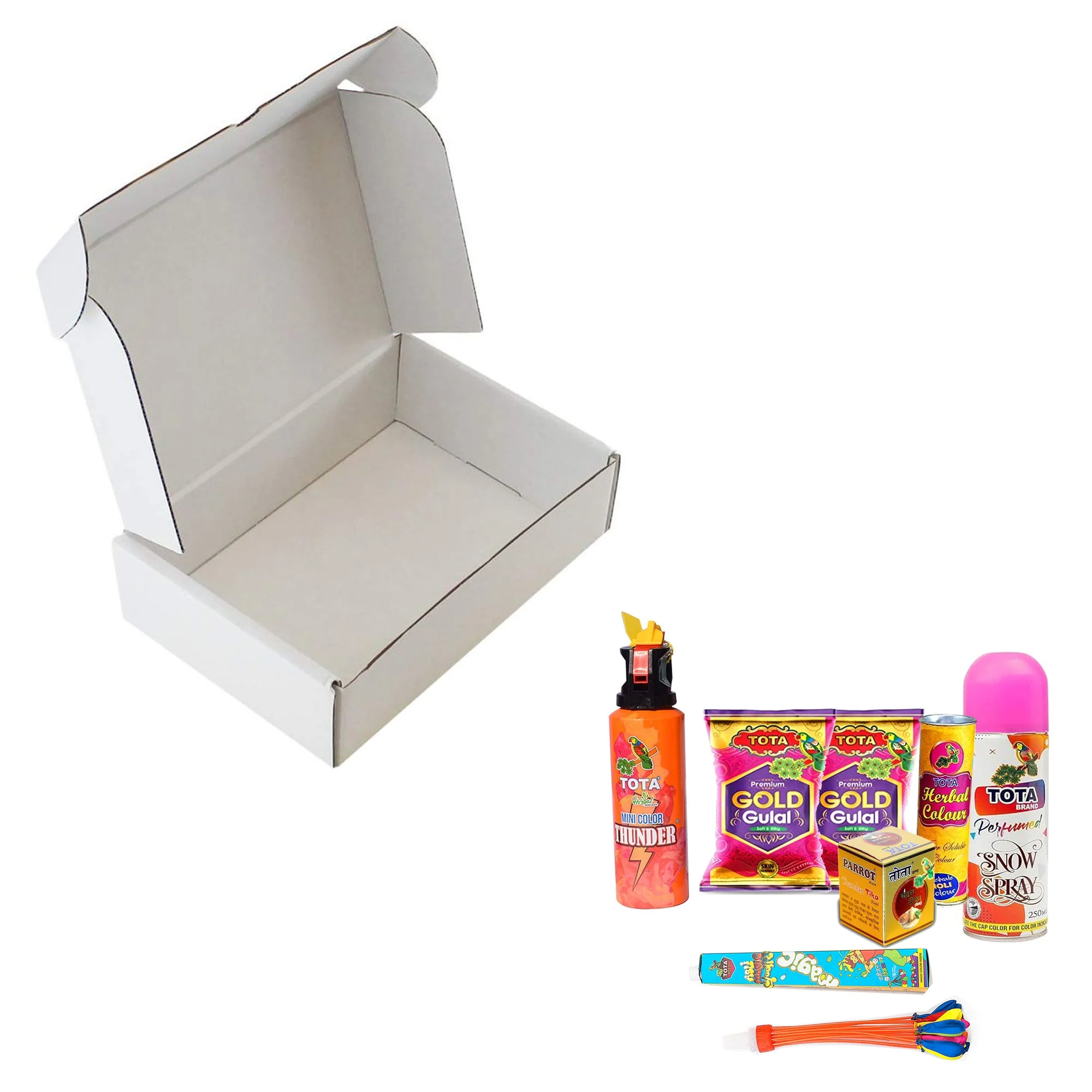 Holi Festival Combo Gift Pack with Gold Gulal, Thunder Spray, Snow Spray, Herbal Colour, Balloons - Image 6