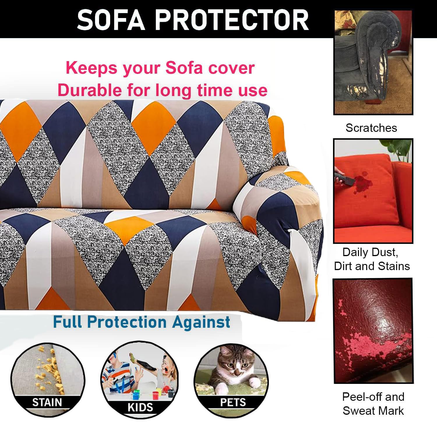 Homecrown Stretchable Fully Covered 5 Seater Sofa Cover Set (3+1+1) – Geometric Design, Universal Fit & Non-Slip Protection - Image 5