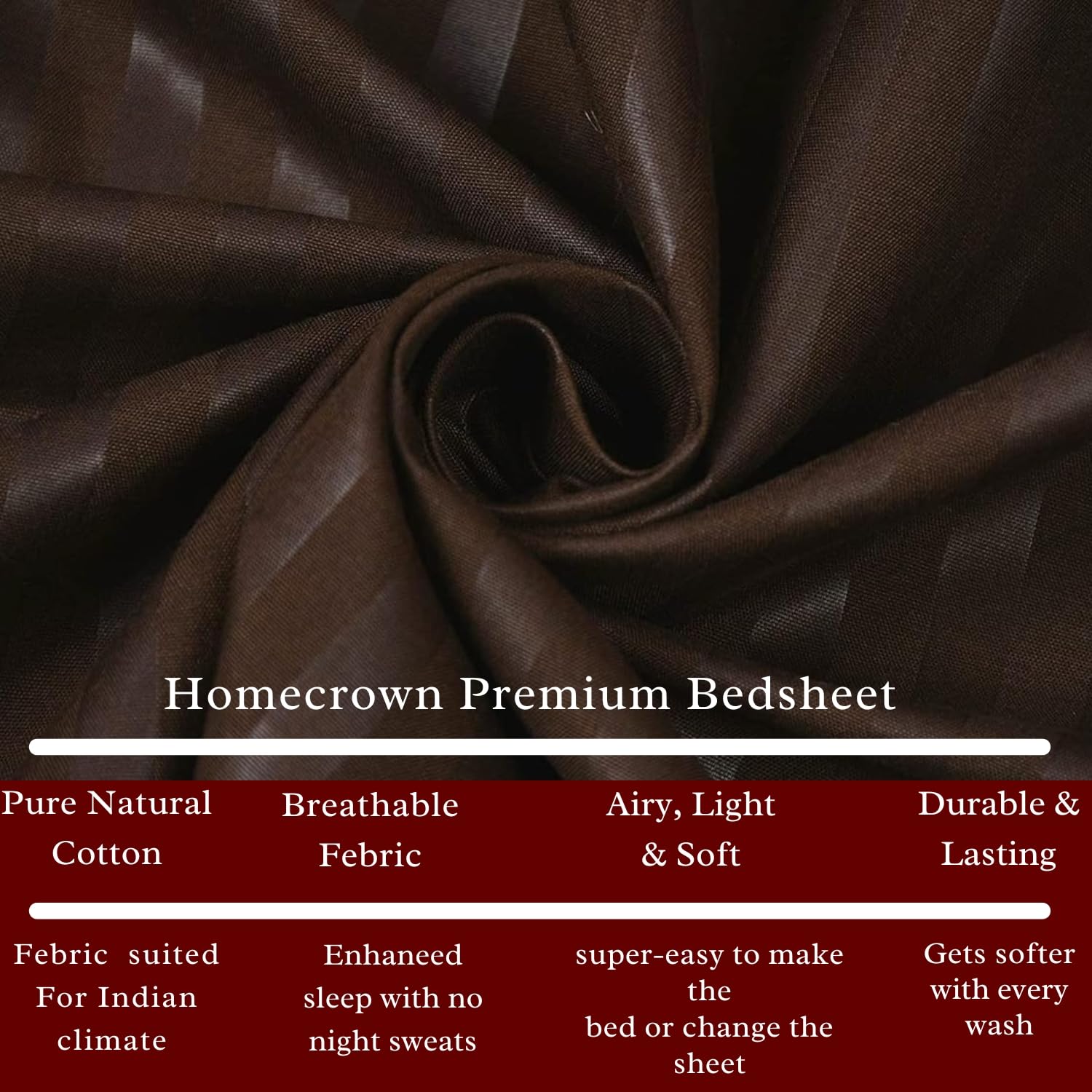 Homecrown Stripe Bedsheet for Single Bed with 1 Matching Pillow Cover – Brown - Image 2
