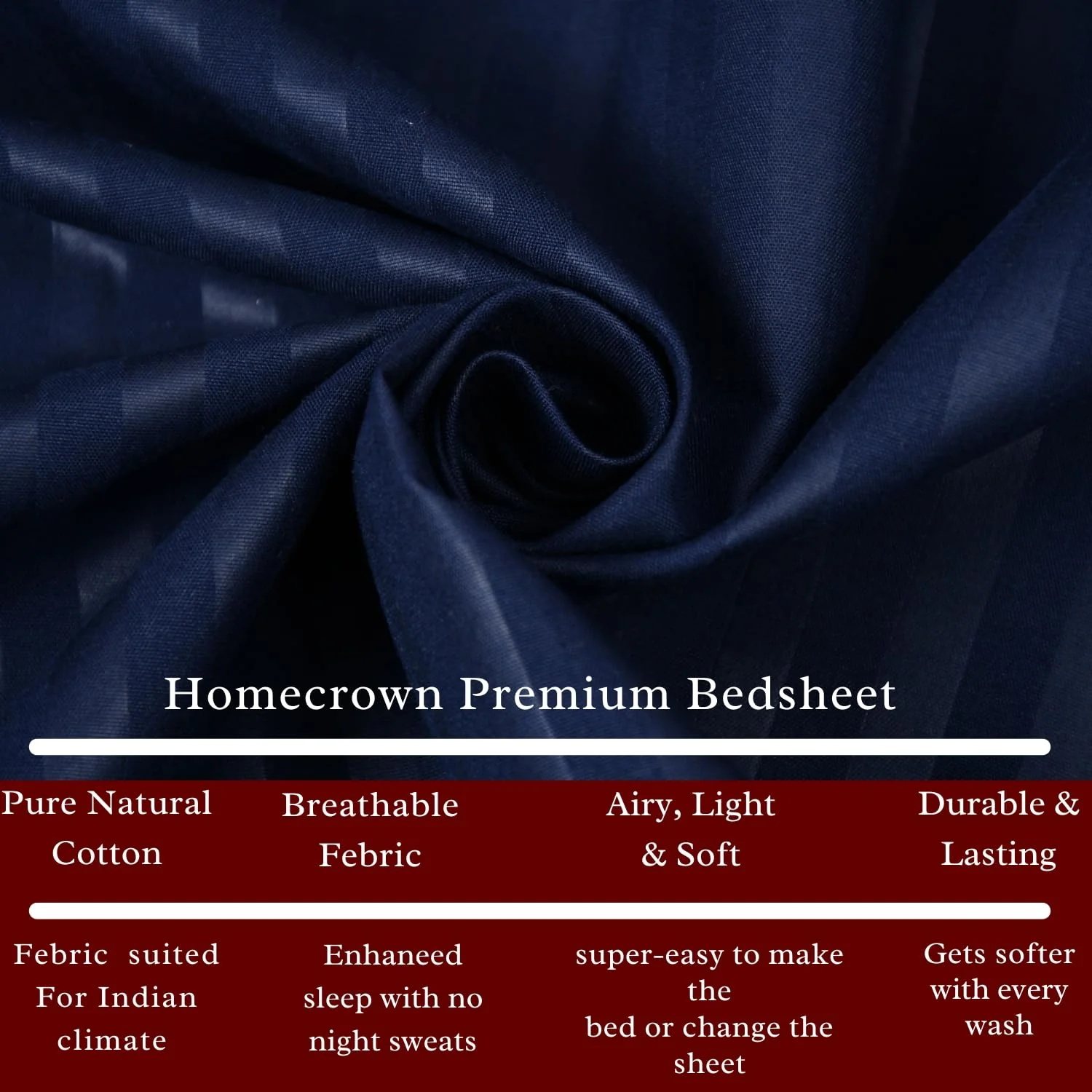 Homecrown Stripe Bedsheet for Single Bed with 1 Matching Pillow Cover – Dark Blue - Image 2